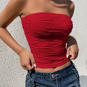 Red Strapless Ruched Women's Top